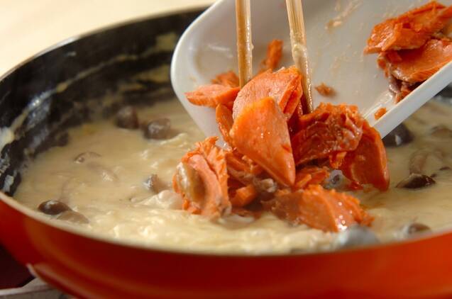 鮭のソイクリームパスタの作り方の手順6