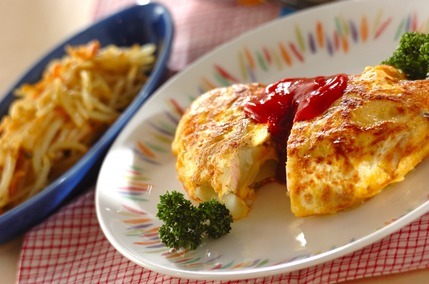 オムレツ・モヤシのカレー炒め