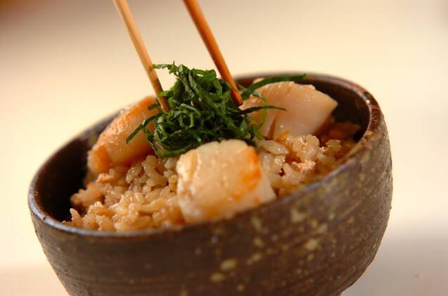 タラコとホタテのぜいたく炊き込みご飯の作り方の手順4
