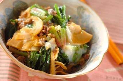 ホウレン草とタケノコの卵とじ