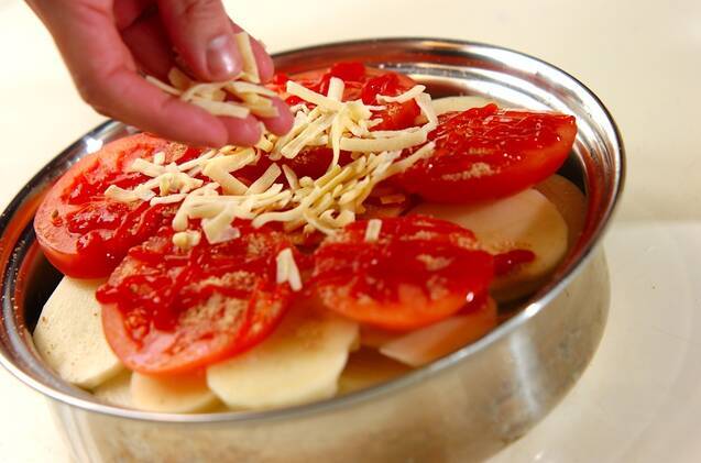 野菜だけの蒸しピザの作り方の手順3