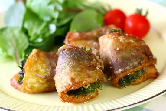 アジと大葉のカレー竜田揚げ焼き