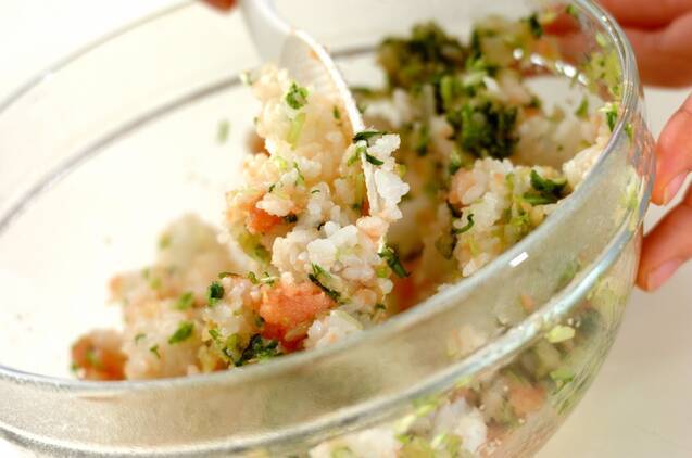 秋のおみ漬けとタラコの混ぜご飯の作り方の手順4