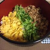 彩り鮮やか！簡単基本の三色丼 ご飯がすすむ 卵と鶏とキュウリで作る