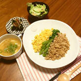 彩り鮮やか！簡単基本の三色丼 ご飯がすすむ 卵と鶏とキュウリで作る