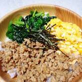 彩り鮮やか！簡単基本の三色丼 ご飯がすすむ 卵と鶏とキュウリで作る