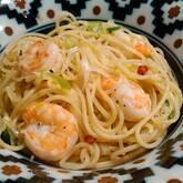 九条ネギとエビのパスタ