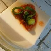 簡単おつまみ！冷や奴のキムチのせ