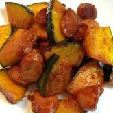 カボチャとソーセージのソース炒め