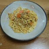 ひき肉とキャベツのカレークリームスパゲティー