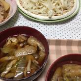 豚肉とシメジのつけうどん