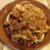 レンコンのミートソースパスタ