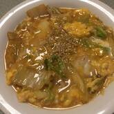 ゴマ油香る！白菜と豚肉の卵とじ丼