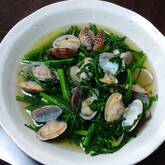 アサリと春菊の酒蒸し