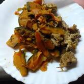 カボチャとソーセージのソース炒め