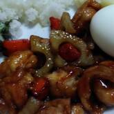 鶏とレンコンの甘辛炒め