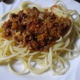 レンコンのミートソースパスタ