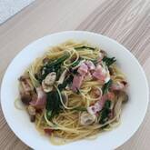 キノコと春菊のパスタ