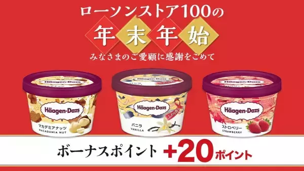 ローソンストア100、年末年始の必需品に特典付与　ハーゲンダッツ1つ購入で20ポイント還元やどん兵衛3個で150円引きなど