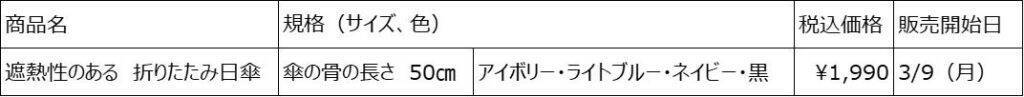 無印良品、「遮熱性のある　折りたたみ日傘」3月9日より発売　本体重量170g以下・遮光率は99％以上