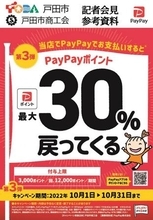 埼玉県戸田市、PayPayで支払うと最大30%戻ってくるキャンペーン第3弾実施　10月1日より