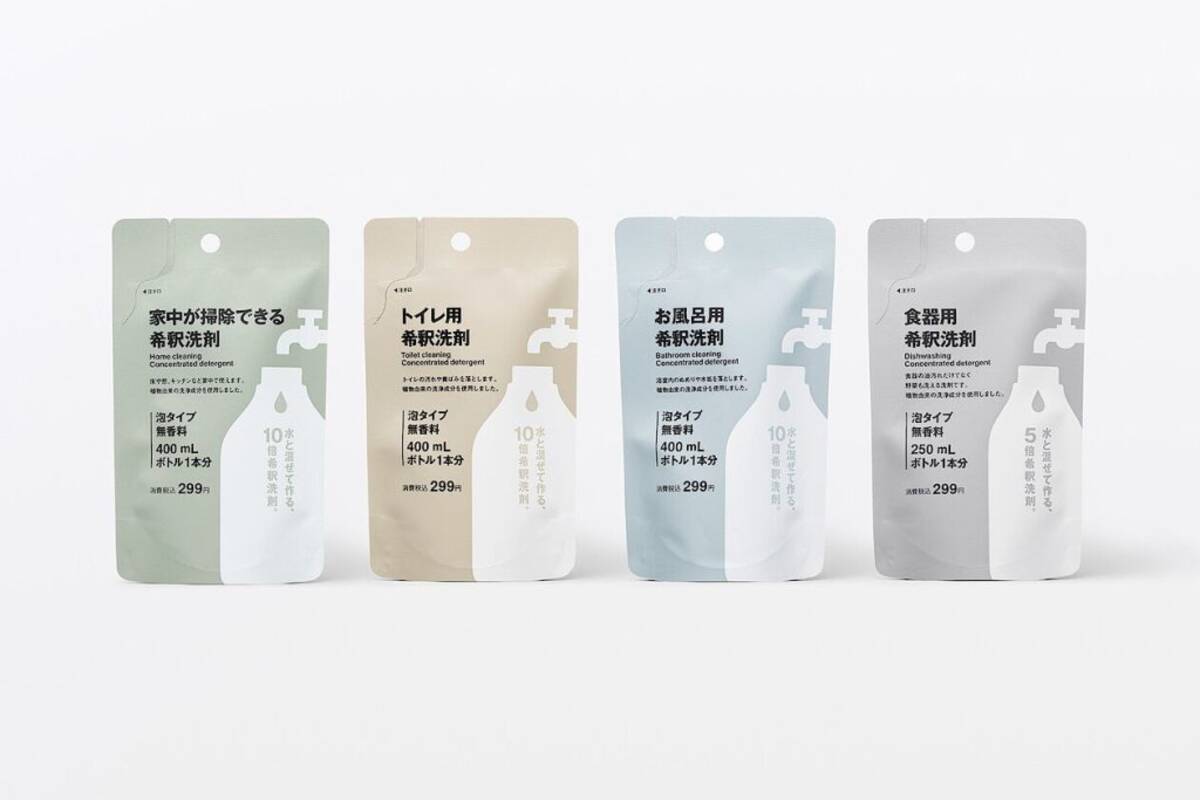 無印良品、6月17日より「希釈洗剤」を用途別に4種類発売 水道水などで 
