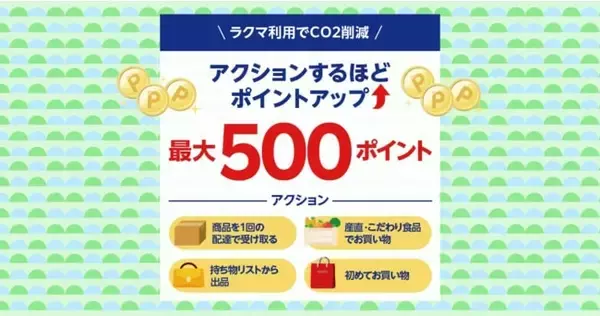 「楽天ラクマ」、CO2削減に貢献するアクションを達成すると「楽天ポイント」最大500ポイントをプレゼント　3月19日まで