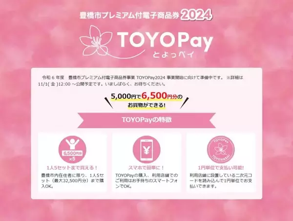 愛知県豊橋市、プレミアム付電子商品券「TOYOPay」の販売申込を11月1日開始　総額9.75億円分の商品券を用意