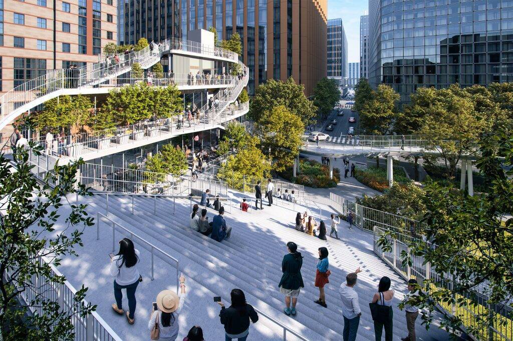 福岡・博多駅前に「明治公園」が8月開園へ　「5つの広場」と「立体園路」を整備