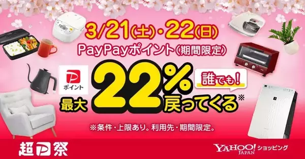 Yahoo!ショッピング、「超PayPay祭」を3月22日まで開催　最大22％のPayPayポイント還元
