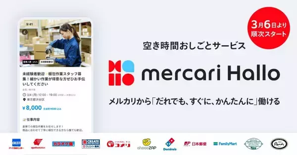 メルカリ、空き時間しごとサービス「メルカリ ハロ」の提供開始　勤務ごとに1,000ポイントもらえるキャンペーンも開催