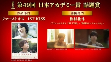 第49回日本アカデミー賞 話題賞　作品部門は「ファーストキス 1ST KISS」、俳優部門は松村北斗が受賞！