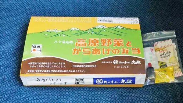 「小淵沢駅「高原野菜とからあげの弁当」(1100円)～この夏は「からあげ」がアツい！ 高原野菜とからあげのハイブリッド駅弁誕生！！」の画像
