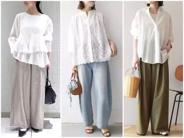 「【大人の白シャツ＆ブラウス】清潔感がカギ！顔映りも体型カバーもかなう「春の白トップスコーデ」3選」の画像