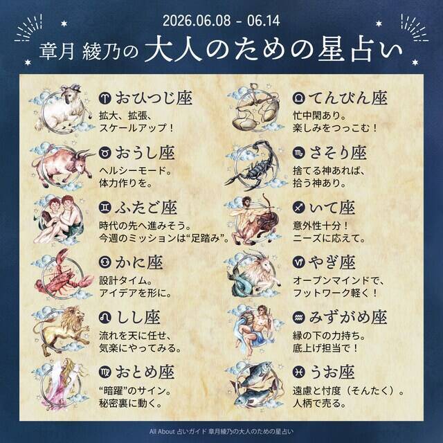 2026年6月8日～6月14日の運勢「おひつじ座～うお座」 章月綾乃の【大人のための星占い】