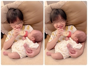 辻希美、次女にミルクをあげる三男の姿を公開「本当に癒しの塊」