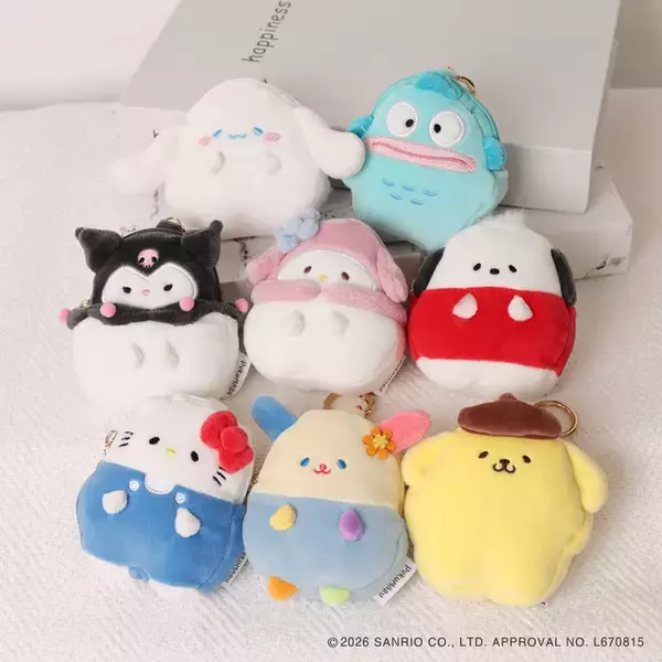 「「サンリオ」キティ＆シナモンたちが“もちもち”触感のミニポーチに♪イヤホンやリップなどの小物収納に便利◎」の画像