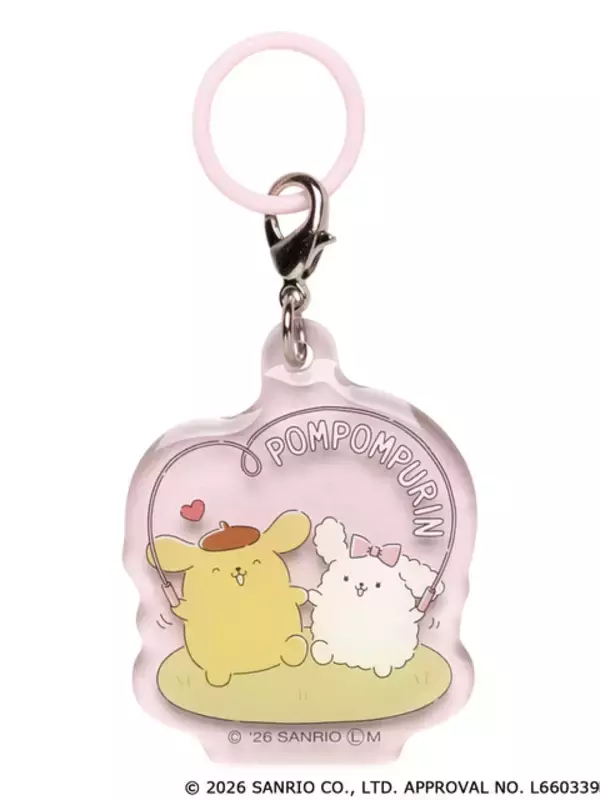「ポムポムプリンの1日に密着♪ 水やり、おひるね、マラカスタイム!? 持ち物のめじるしにも便利なクリアチャーム登場」の画像