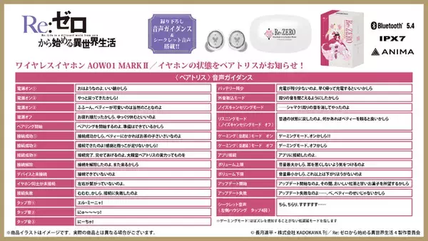 「感謝と抱っこが足りないかしら！「リゼロ」ベアトリス、スバル、エキドナ…録り下ろしボイスが聴けるワイヤレスイヤホン登場」の画像
