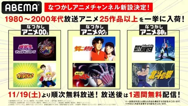 「「北斗の拳」「遊☆戯☆王デュエルモンスターズ」など懐かしのアニメが勢揃い！ ABEMAに新設「なつかしアニメチャンネル」」の画像