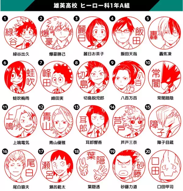 「「ヒロアカ」デクや爆豪から、物間、鉄哲、オールマイトまで！ “雄英”関係者をモチーフにしたオーダーメイドはんこ登場」の画像
