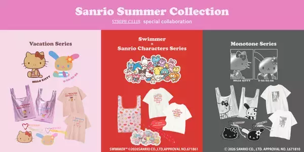 「キティ&ウサハナが可愛すぎる♪ サンリオ×STRIPE CLUB夏コレ登場！ 日焼け＆モノトーン＆レトロポップなグッズが勢揃い」の画像