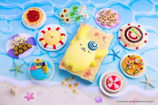 ポムポムプリンのスイーツビュッフェ開催！夏のビーチでのんびり過ごす様子がテーマのメニューが美味しそう☆