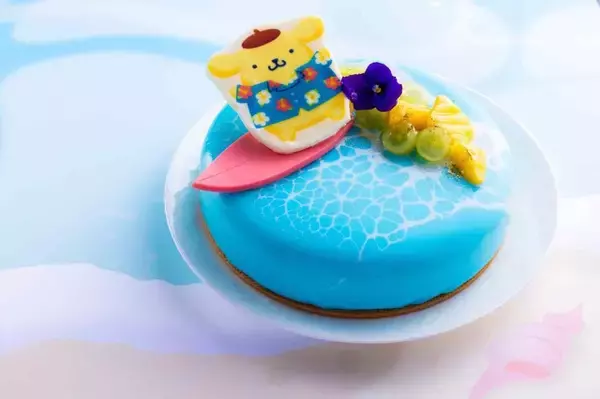 「ポムポムプリンのスイーツビュッフェ開催！夏のビーチでのんびり過ごす様子がテーマのメニューが美味しそう☆」の画像