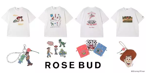 「ウッディ＆バズ＆ジェシーが仲良くデザイン♪ 「トイ・ストーリー」ROSE BUDコレクション登場！ 名シーンTシャツやポーチなど遊び心あふれるアイテムがラインナップ♪」の画像