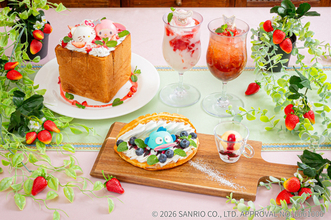 「サンリオ」苺がいっぱい♪ 春限定メニューが登場！韓国発祥の「トゥンワッフル」など全6品　【ガーデンカフェ】