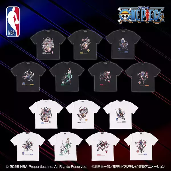「「ワンピース」ルフィ、サボ、シャンクスがNBA選手に!? コラボTシャツ＆タオルが予約受付中【4月15日23時まで】」の画像