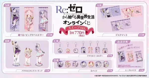 「エミリアたん、ベア子、アナスタシア様とスイーツパーティー♪ 「リゼロ」3人の描き下ろしグッズが当たる「スイーツ」テーマのオンラインくじ登場」の画像