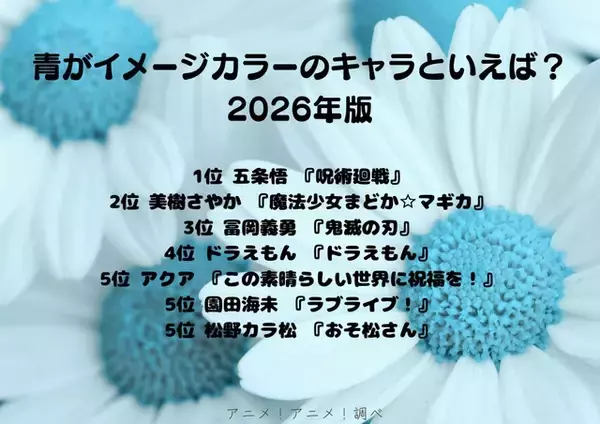 「“青”がイメージカラーのキャラといえば？ 3位「鬼滅の刃」冨岡義勇、2位「まどか☆マギカ」美樹さやか、1位「呪術廻戦」五条悟＜26年版＞」の画像