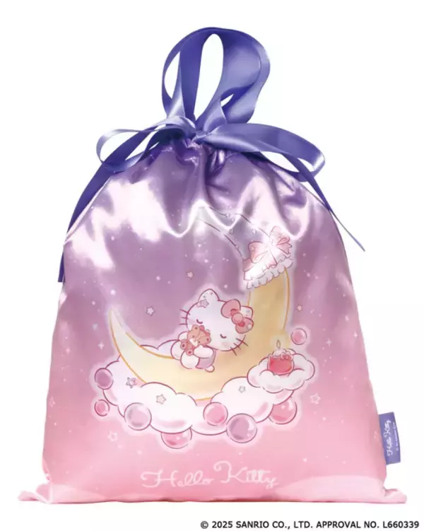「キティ、マイメロ、ポムポムプリンらが月の上でスヤスヤ…♪ “ゆめかわ”巾着バッグがカプセルトイに登場」の画像